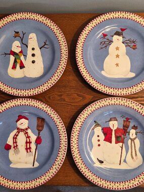 Debbie Mumm Retired Snowman Plates by Sakura, Excellent Vintage Condition